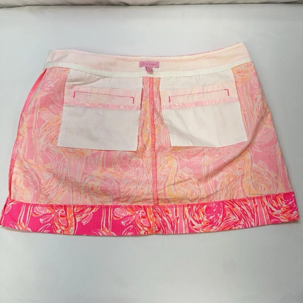 LILLY PULITZER Women's Mini Skirt‎ Hot Pink Flamingos Sz 14 **NO SKORT LINING**